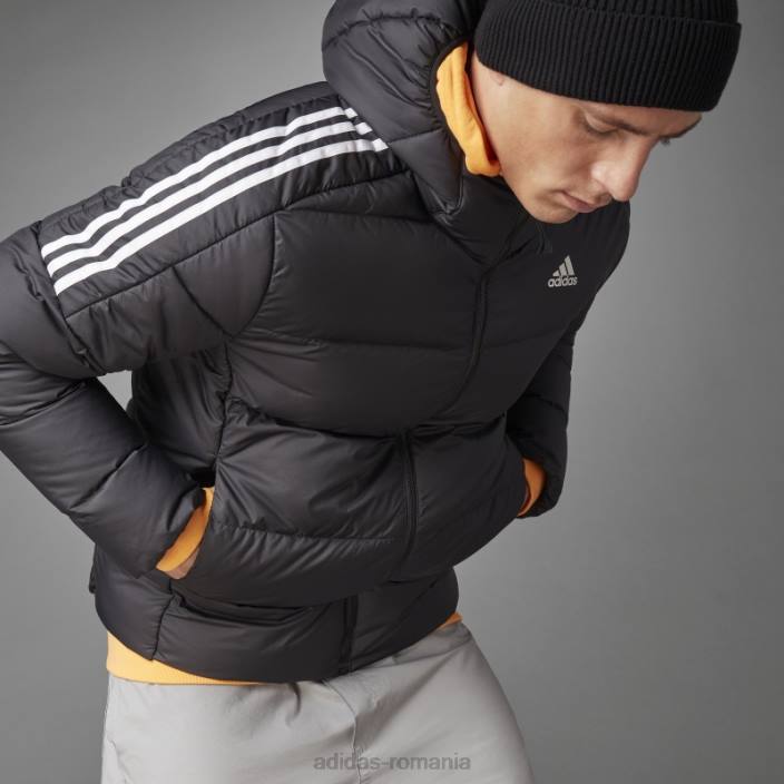 Adidas jachetă neagră cu glugă de puf de greutate medie adidas essentials bărbați negru 2JBN5019
