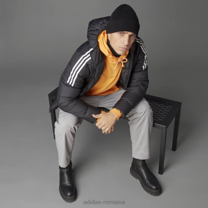 Adidas jachetă neagră cu glugă de puf de greutate medie adidas essentials bărbați negru 2JBN5019
