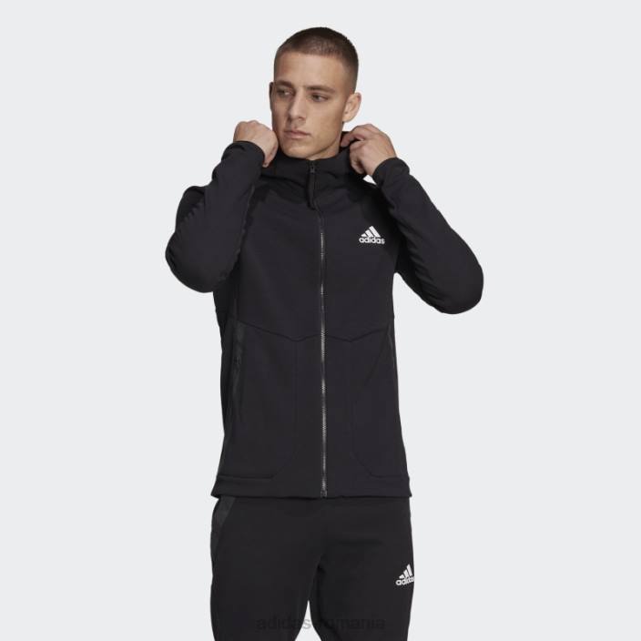 Adidas neagră, concepută pentru jacheta cu fermoar complet pentru Gameday bărbați negru 2JBN7553