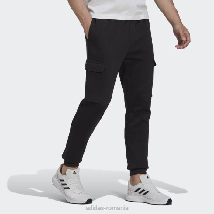 Adidas pantaloni cargo conici obișnuiți din lână essentials negri adidas bărbați alb negru 2JBN6438