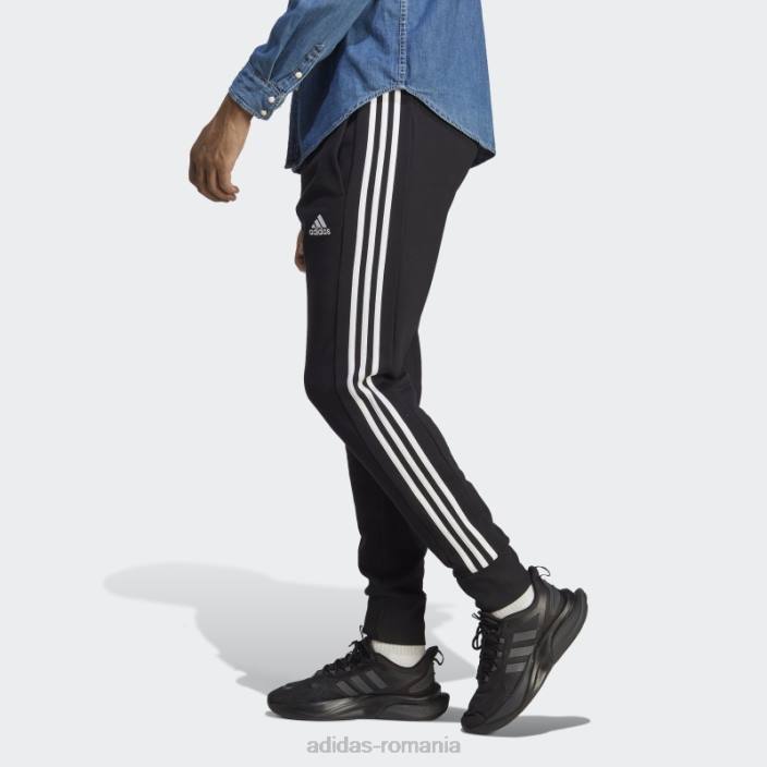 Adidas pantaloni cu 3 dungi, cu manșetă conică, black essentials bărbați alb negru 2JBN5794