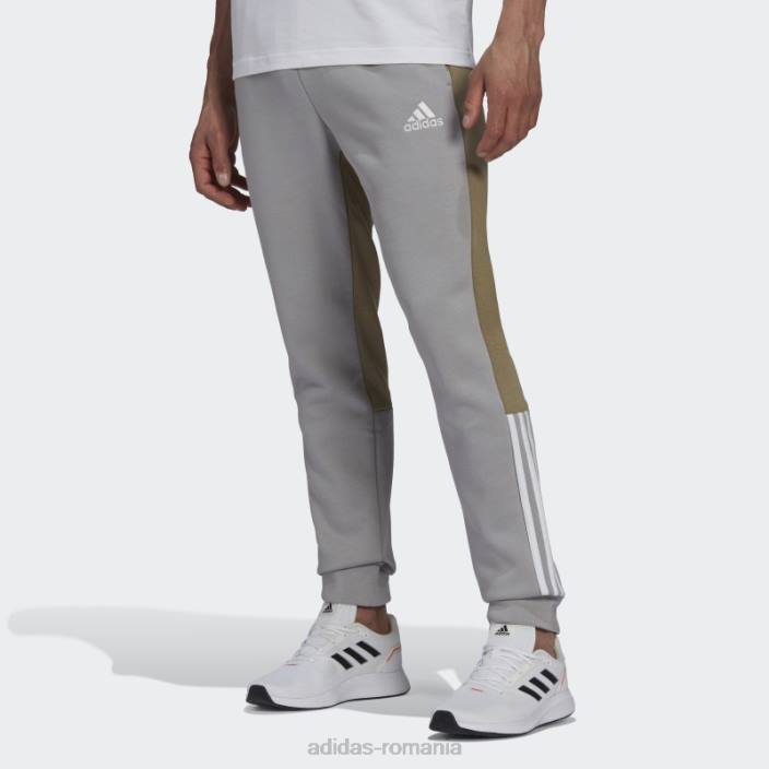 Adidas pantaloni din fleece mgh solid gri essentials colorblock bărbați mgh gri solid/verde orbită 2JBN5249