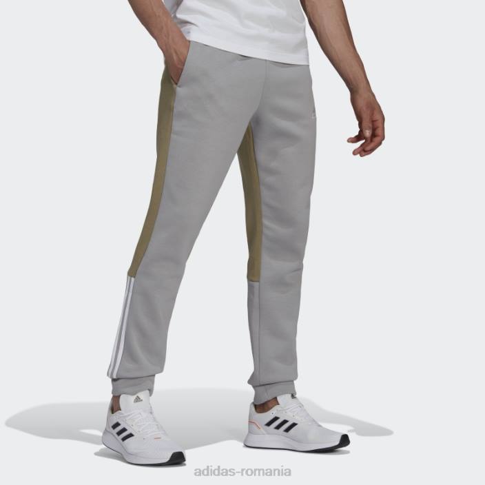 Adidas pantaloni din fleece mgh solid gri essentials colorblock bărbați mgh gri solid/verde orbită 2JBN5249