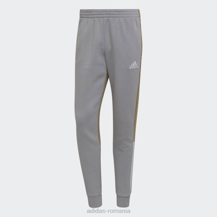 Adidas pantaloni din fleece mgh solid gri essentials colorblock bărbați mgh gri solid/verde orbită 2JBN5249