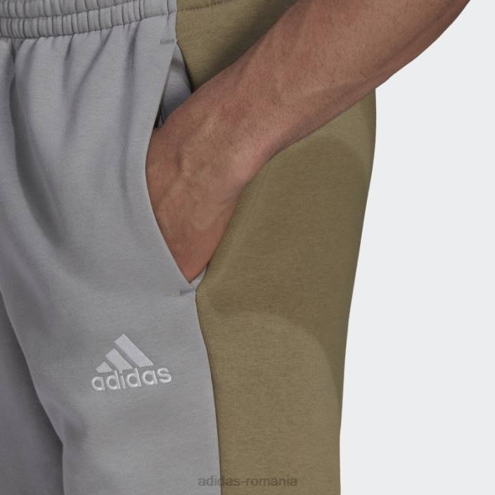 Adidas pantaloni din fleece mgh solid gri essentials colorblock bărbați mgh gri solid/verde orbită 2JBN5249