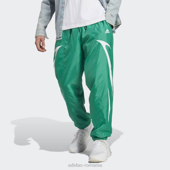 Adidas pantaloni țesuți colorblock verde curte adidas bărbați verde curte/alb 2JBN6021