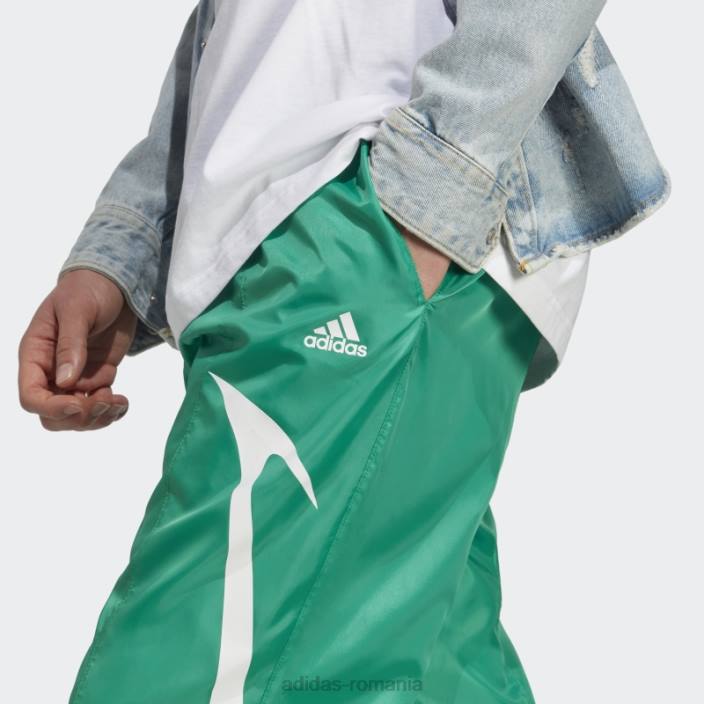 Adidas pantaloni țesuți colorblock verde curte adidas bărbați verde curte/alb 2JBN6021
