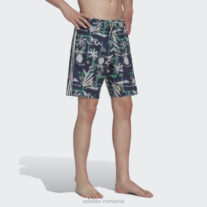 Adidas pantaloni scurți de plajă cu flori de sezon bleumarin bărbați bleumarin/verde argintiu 2JBN14158