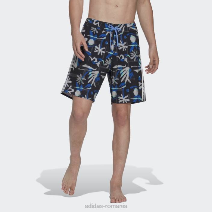 Adidas pantaloni scurți de plajă cu flori de sezon, negri bărbați negru/albastru 2JBN13963
