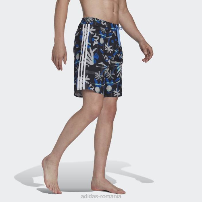 Adidas pantaloni scurți de plajă cu flori de sezon, negri bărbați negru/albastru 2JBN13963
