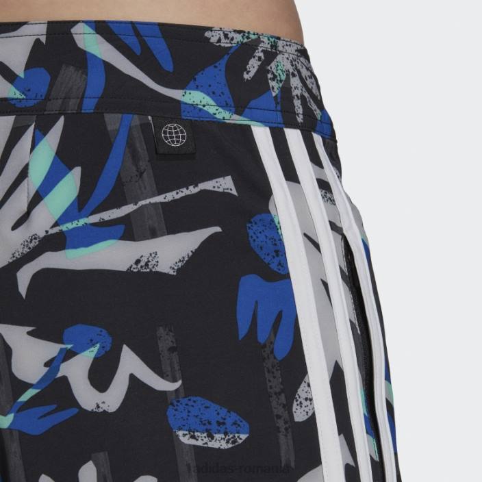 Adidas pantaloni scurți de plajă cu flori de sezon, negri bărbați negru/albastru 2JBN13963
