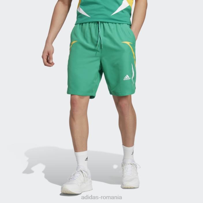 Adidas pantaloni scurți țesuți colorblock verde curte bărbați verde curte/alb 2JBN14503