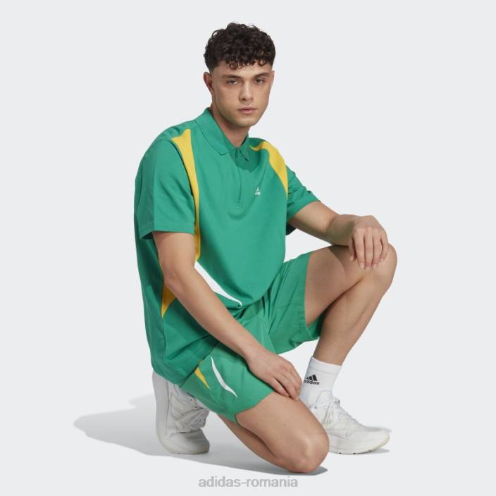 Adidas pantaloni scurți țesuți colorblock verde curte bărbați verde curte/alb 2JBN14503