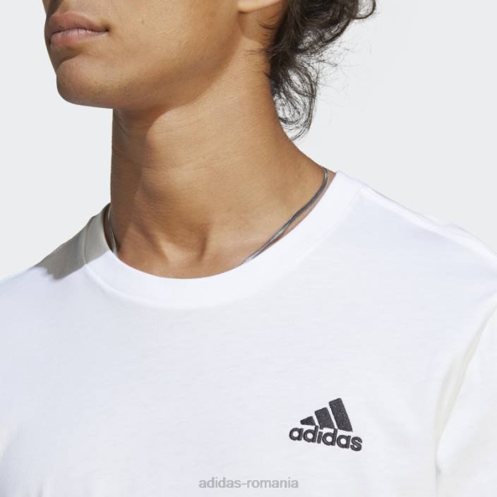 Adidas tricou cu logo mic brodat din un singur jerse alb essentials bărbați alb 2JBN15148