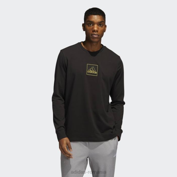 Adidas tricou cu mânecă lungă cu broderie, negru bărbați negru 2JBN6968