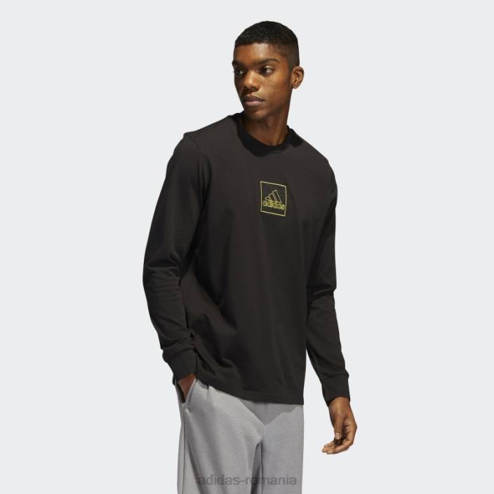Adidas tricou cu mânecă lungă cu broderie, negru bărbați negru 2JBN6968