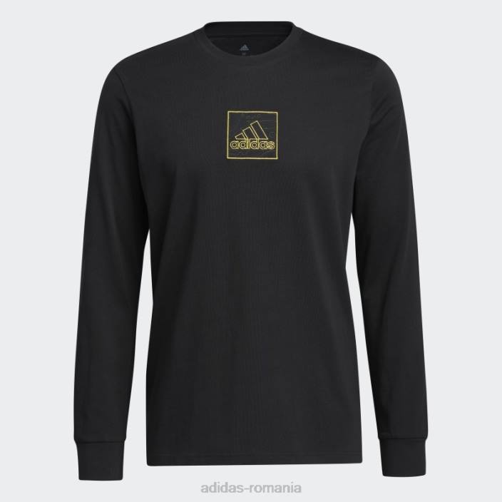Adidas tricou cu mânecă lungă cu broderie, negru bărbați negru 2JBN6968