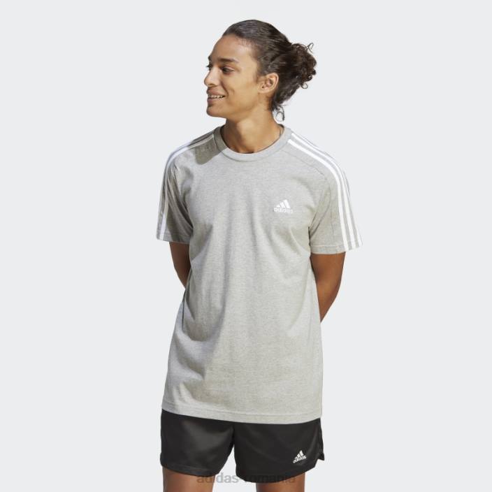 Adidas tricou essentials din tricou cu 3 dungi gri mediu bărbați gri mediu/alb 2JBN5641