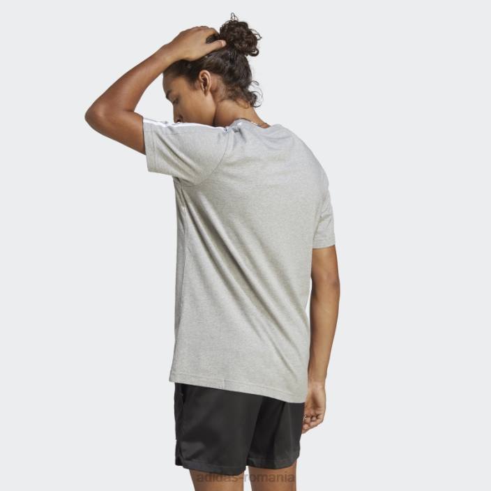 Adidas tricou essentials din tricou cu 3 dungi gri mediu bărbați gri mediu/alb 2JBN5641