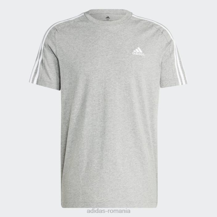 Adidas tricou essentials din tricou cu 3 dungi gri mediu bărbați gri mediu/alb 2JBN5641