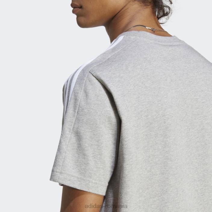 Adidas tricou essentials din tricou cu 3 dungi gri mediu bărbați gri mediu/alb 2JBN5641