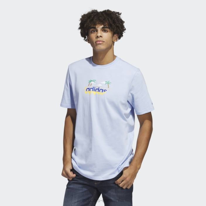 Adidas tricou grafic liniar cu mânecă scurtă, albastru alba bărbați zori albastre 2JBN6098