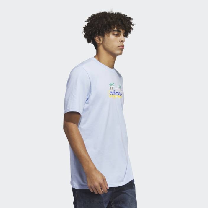 Adidas tricou grafic liniar cu mânecă scurtă, albastru alba bărbați zori albastre 2JBN6098