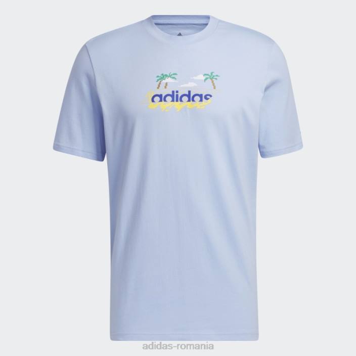 Adidas tricou grafic liniar cu mânecă scurtă, albastru alba bărbați zori albastre 2JBN6098