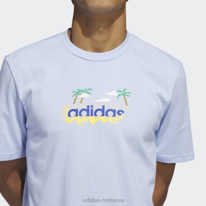 Adidas tricou grafic liniar cu mânecă scurtă, albastru alba bărbați zori albastre 2JBN6098