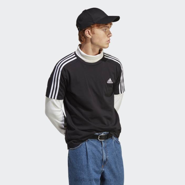 Adidas tricou negru cu 3 dungi din un singur tricou essentials bărbați alb negru 2JBN13271