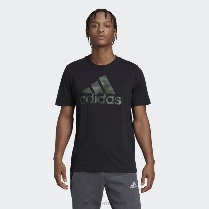 Adidas tricou negru cu imprimeu camo essentials bărbați negru 2JBN6688