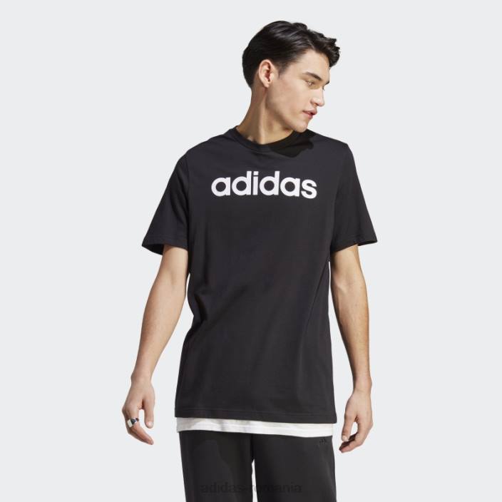 Adidas tricou negru cu logo brodat liniar din tricou single essentials bărbați negru 2JBN3631