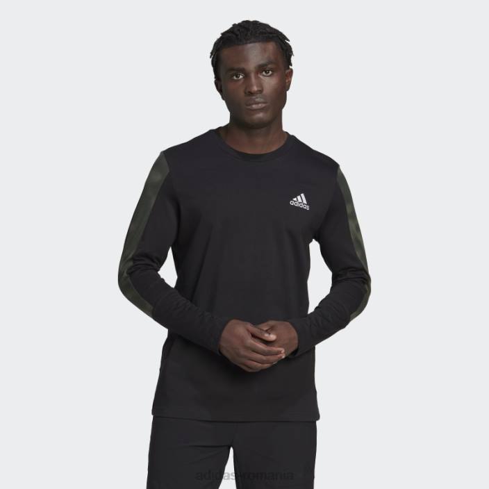 Adidas tricou negru cu mânecă lungă cu imprimeu camo essentials bărbați alb negru 2JBN6940