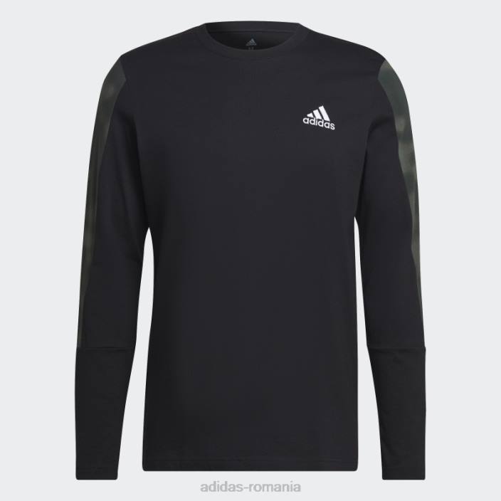 Adidas tricou negru cu mânecă lungă cu imprimeu camo essentials bărbați alb negru 2JBN6940