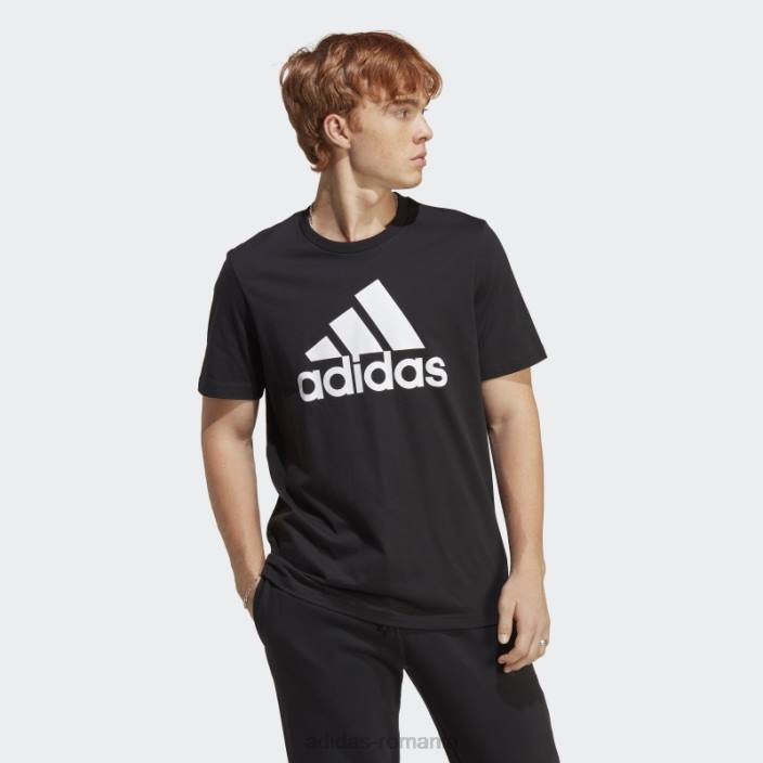 Adidas tricou negru cu un singur tricou cu logo mare essentials bărbați alb negru 2JBN779