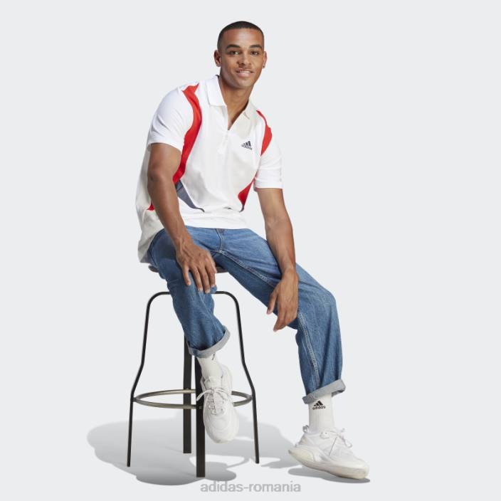 Adidas tricou polo colorblock alb bărbați alb/roșu/cerneală 2JBN14186