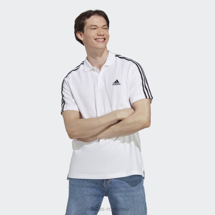 Adidas tricou polo cu 3 dungi alb, piqué, brodat cu logo mic, adidas bărbați alb negru 2JBN885