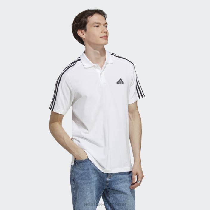 Adidas tricou polo cu 3 dungi alb, piqué, brodat cu logo mic, adidas bărbați alb negru 2JBN885