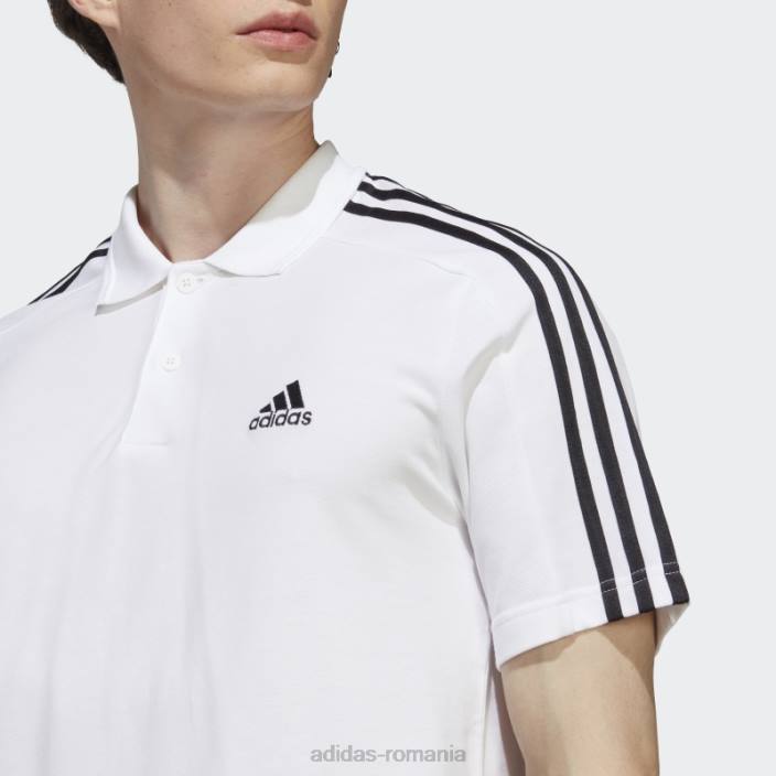 Adidas tricou polo cu 3 dungi alb, piqué, brodat cu logo mic, adidas bărbați alb negru 2JBN885