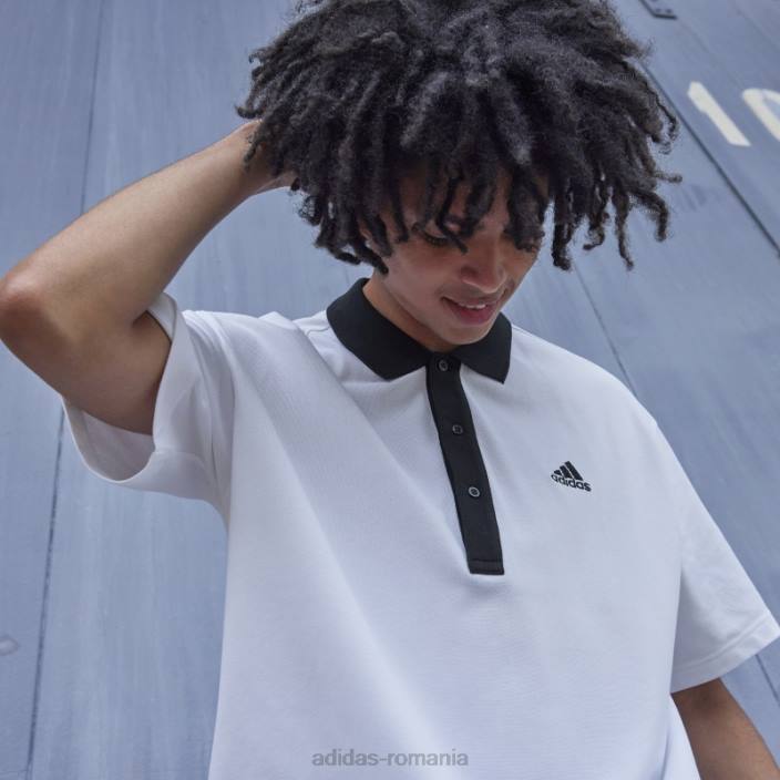 Adidas tricou polo piqué alb bărbați alb 2JBN7334