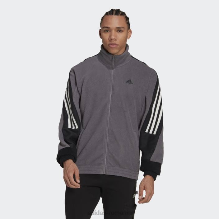 Adidas urme gri icoane viitoare din 3 dungi polar fleece top bărbați urmă gri 2JBN7288
