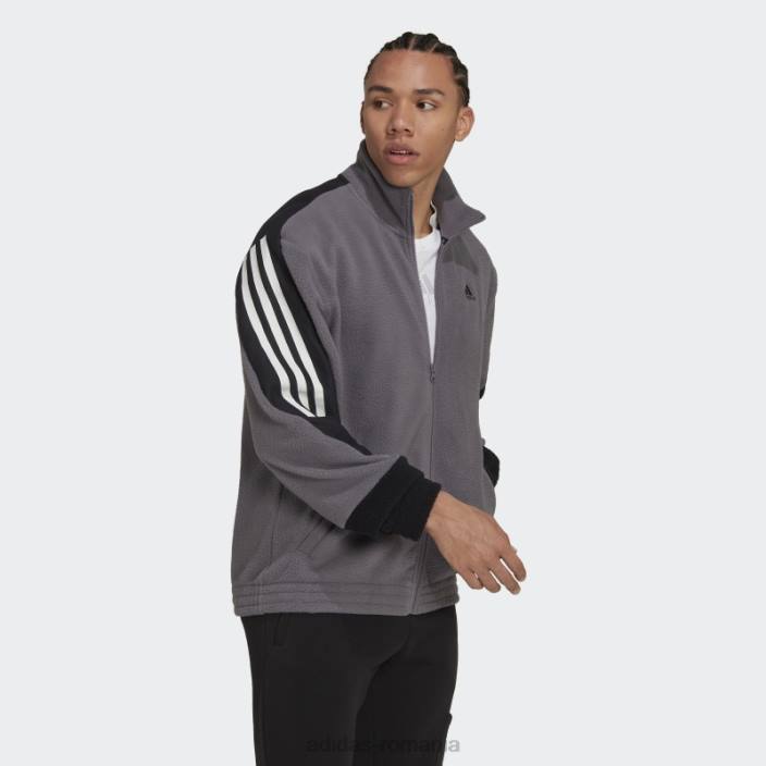 Adidas urme gri icoane viitoare din 3 dungi polar fleece top bărbați urmă gri 2JBN7288
