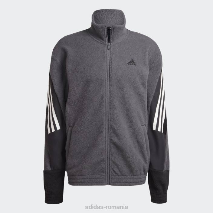 Adidas urme gri icoane viitoare din 3 dungi polar fleece top bărbați urmă gri 2JBN7288