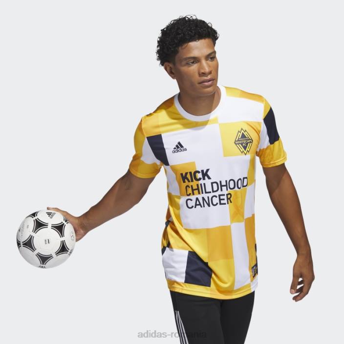Adidas vancouver whitecaps fc kick copilărie cancer pre-meci tricou coll auriu bărbați coll gold/mls-vwh-s24 2JBN7184