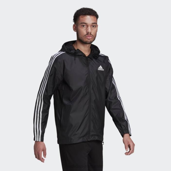 Adidas pantaloni de vânt țesut cu 3 dungi, negru bărbați alb negru 2JBN6674