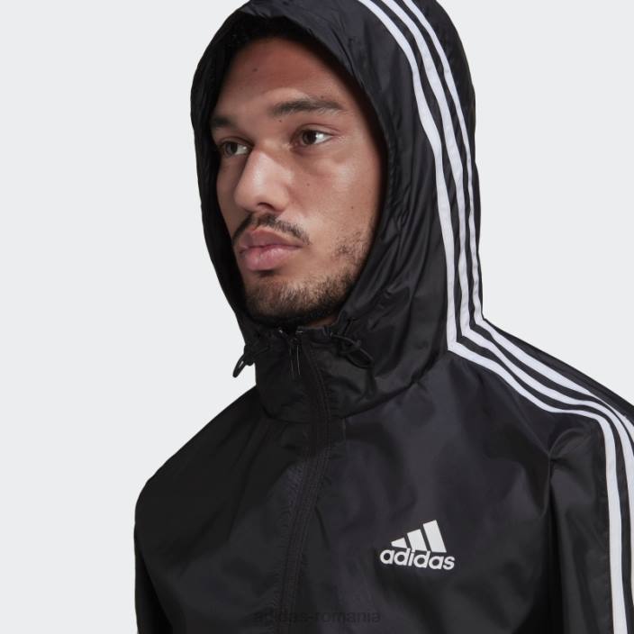 Adidas pantaloni de vânt țesut cu 3 dungi, negru bărbați alb negru 2JBN6674