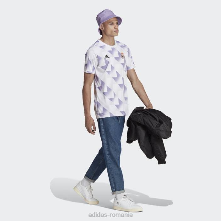 Adidas tricou alb al Real Madrid înainte de meci bărbați alb/gri liniuță/liliac 2JBN7079