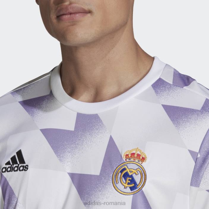 Adidas tricou alb al Real Madrid înainte de meci bărbați alb/gri liniuță/liliac 2JBN7079