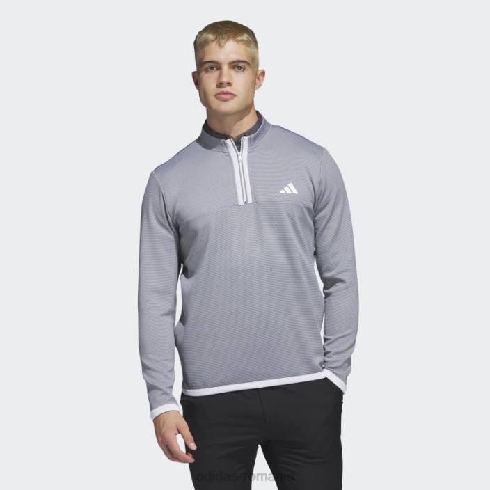 Adidas Pulover de golf cu fermoar 1/4 alb cu micropuncte adidas bărbați alb/gri 2JBN6579
