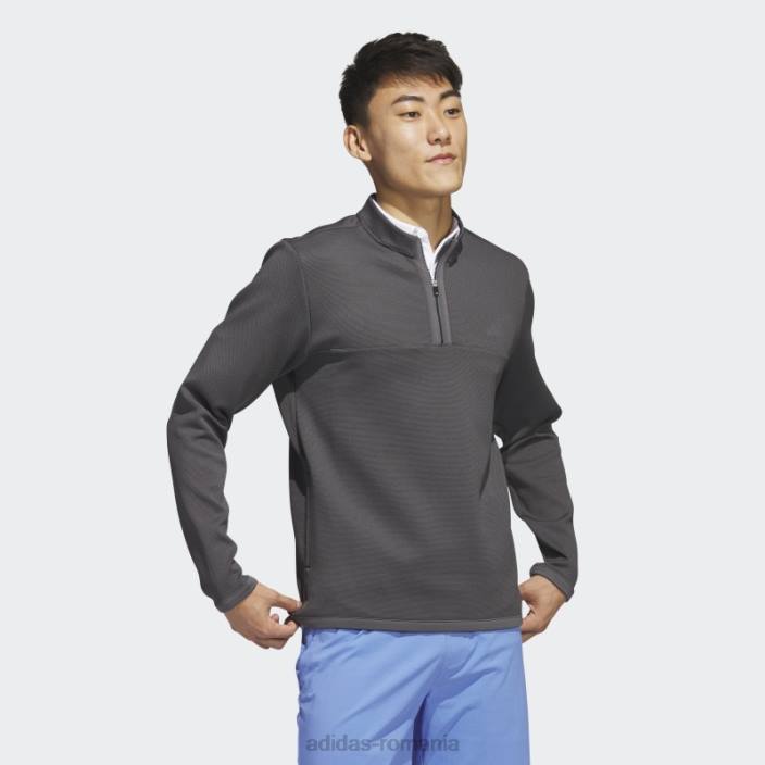 Adidas Pulover de golf microdot cu fermoar 1/4 negru bărbați gri inchis 2JBN6367